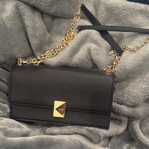 kate spade new york Deco Mini Leather Flap Chain Crossbody | luxury black clutch